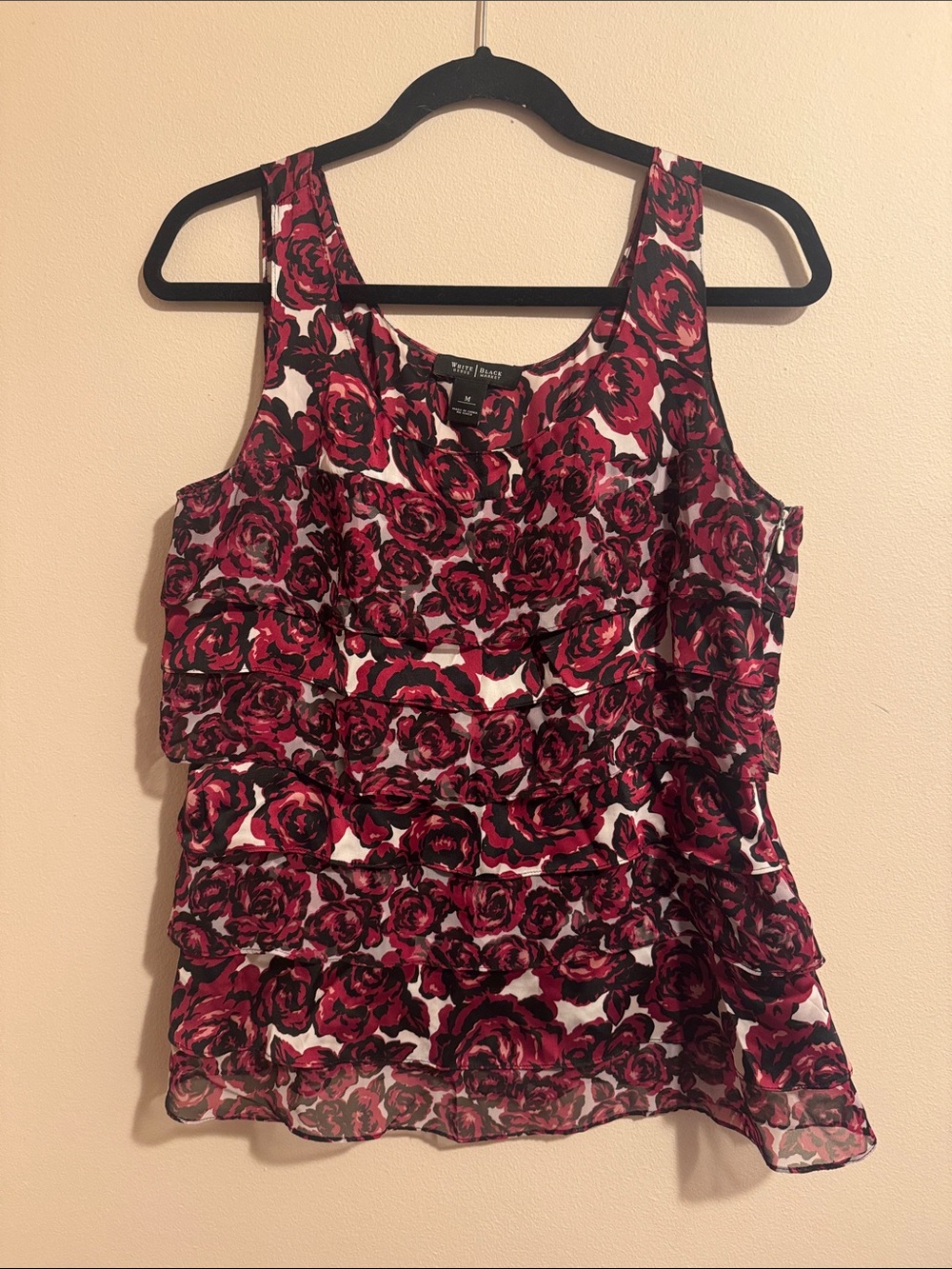White House Black Market Sleeveless Ruffle Blouse - Women’s Medium, rose print